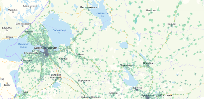 Зона покрытия МТС на карте Абакан 